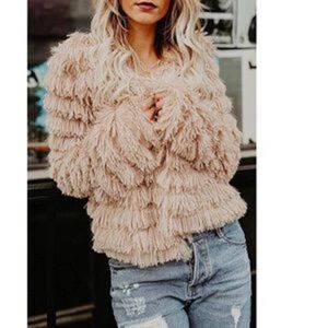 New Open Front Furry Parka Shaggy Jacket